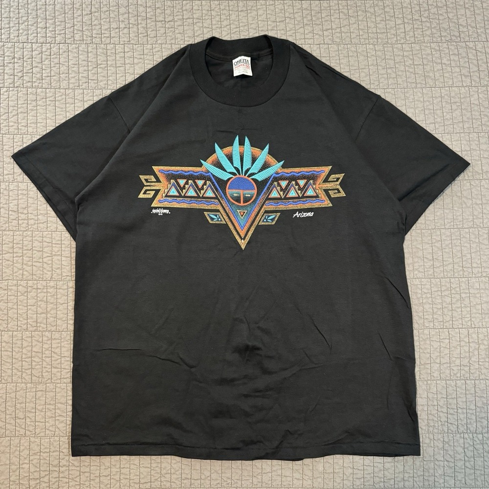 Vintage 90s Arizona T Shirt Men's XL Black Single Stitch Southwest Aztec‎ Retro
